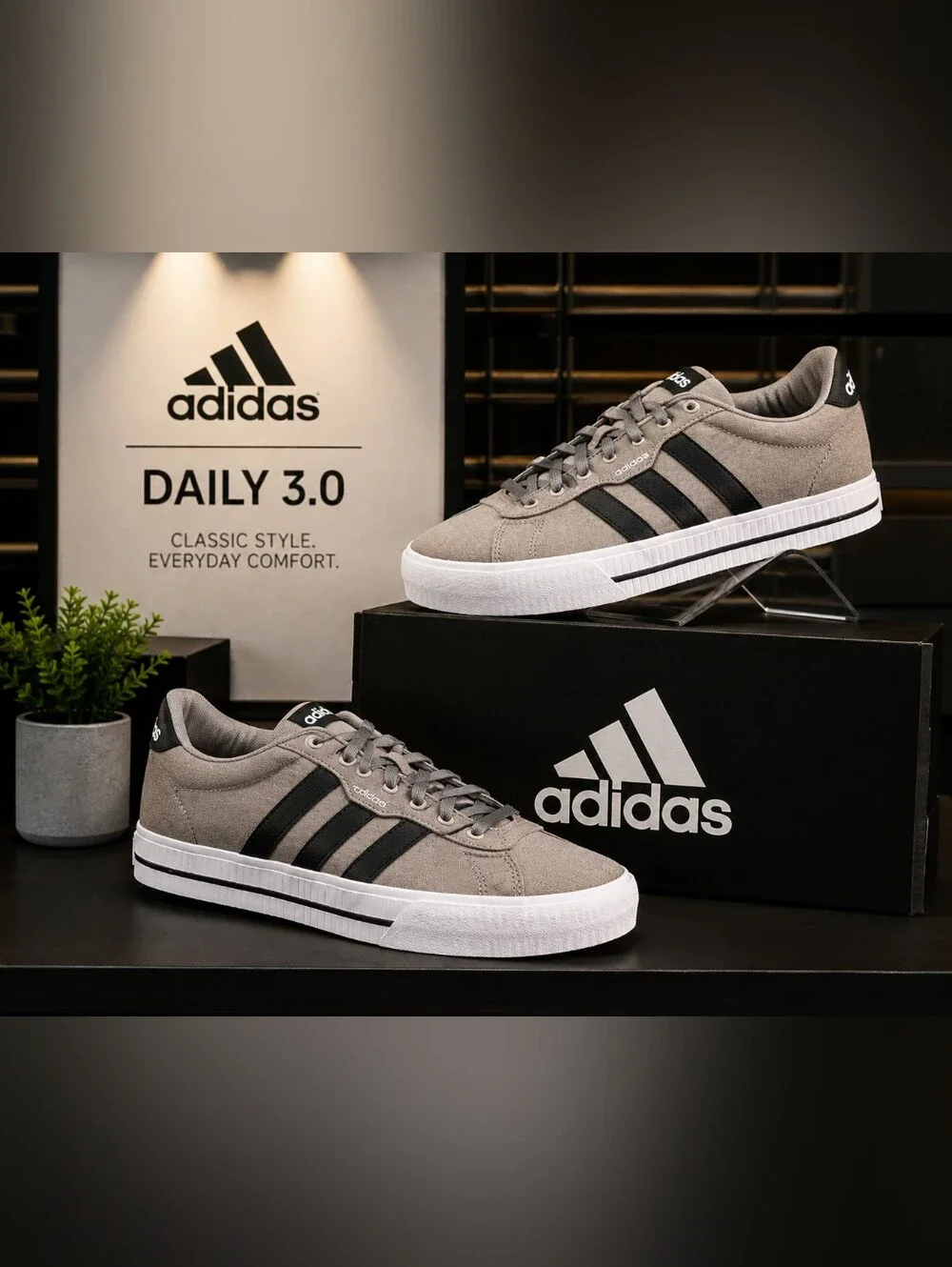 adidas Men’s Daily 3.0 Sneakers – Dove Grey / Core Black / Cloud White – NIB